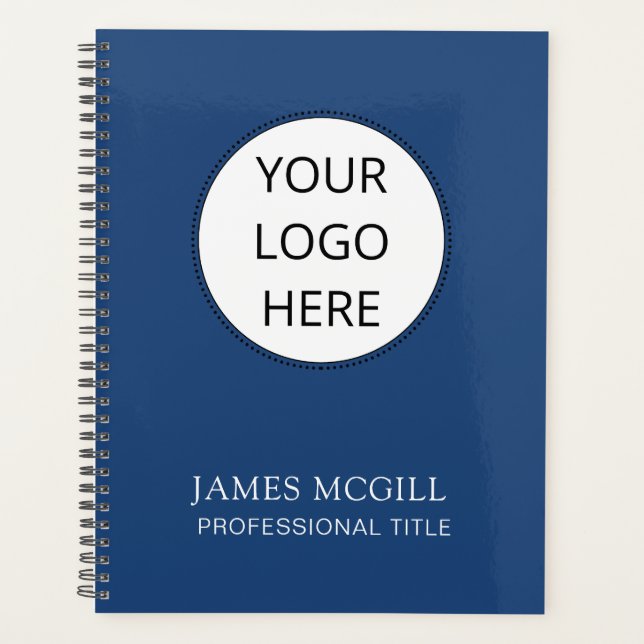 Custom Add Your Logo Minimalist Navy Blue Business Planner (Front)