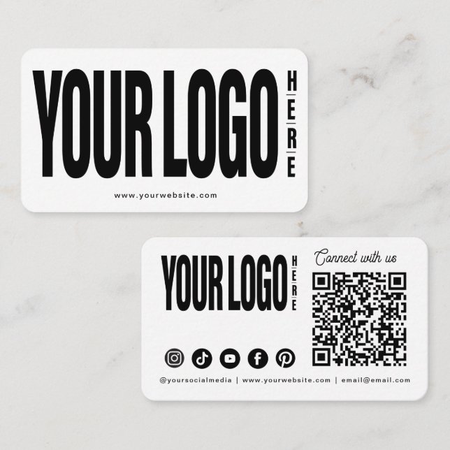 Custom Add Your Logo Modern Social Media QR Code Business Card (Front/Back)
