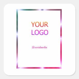 custom add your logo personalised pink red border square sticker