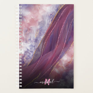 Custom Add your name and letter pink Purple Marble Planner