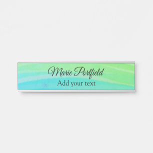 custom add your name text watercolor blue green    door sign