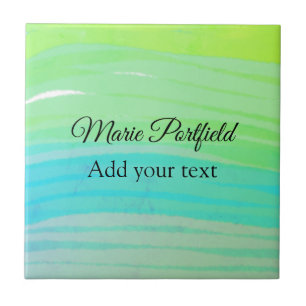 custom add your name text watercolor blue green tile