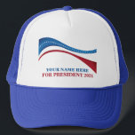 Custom Add Your Own Candidate for President Trucker Hat<br><div class="desc">Customise your own political campaign hat by adding your own name or another politician under this artistic American Flag in red,  white,  and blue. Add a custom name for president in 2024.</div>