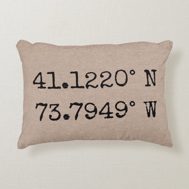 Custom add your own city state coordinates burlap decorative cushion (Front)