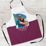Custom Add Your Own Name Photo Plum Modern Apron<br><div class="desc">Create your own photo apron! A stylish template personalised with a favourite photograph and name. Custom aprons are a great gift for friends and family,  and a useful accessory in the kitchen! Printed colours: purple-pink plum and white.</div>