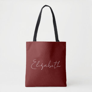 Custom Add Your Own Name Typography Dark Red Tote Bag