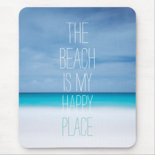 Custom add your own photo beach is my happy place  mouse mat