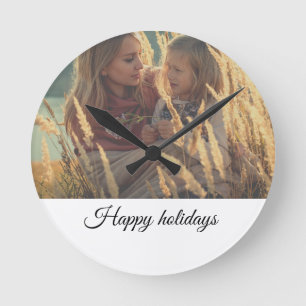 custom add your photo christmas personalised lar round clock
