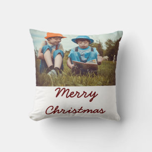 custom add your photo text merry christmas holiday cushion