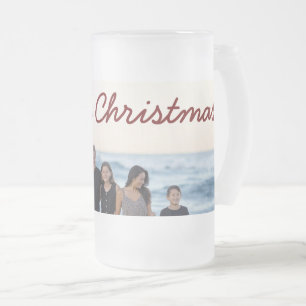 custom add your photo text merry christmas holiday frosted glass beer mug