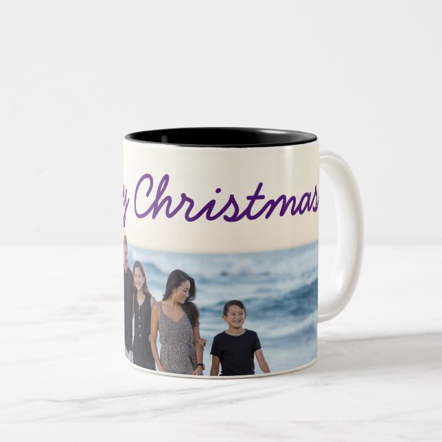 custom add your photo text merry christmas holiday Two-Tone coffee mug (Front Right)