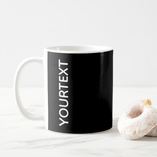 Custom Add Your Text Elegant Black White Top Coffee Mug (With Donut)