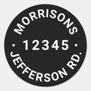 Custom Address number black and white modern Classic Round Sticker