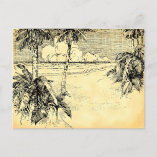 Custom Address Tropical Beach Vintage Art Postcard