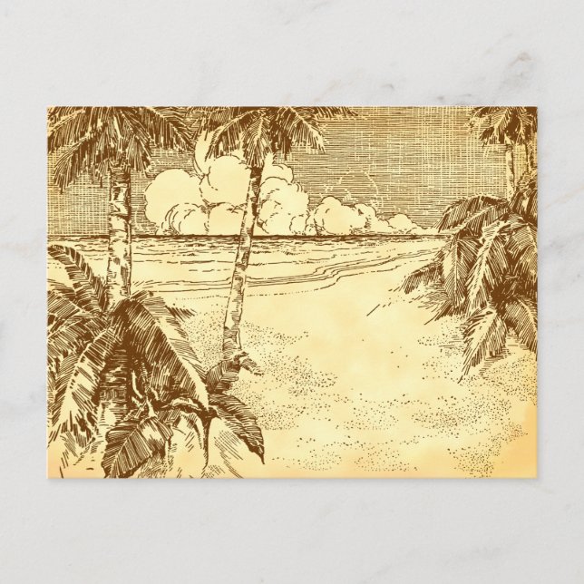 Custom Address Tropical Beach Vintage Art Postcard (Front)