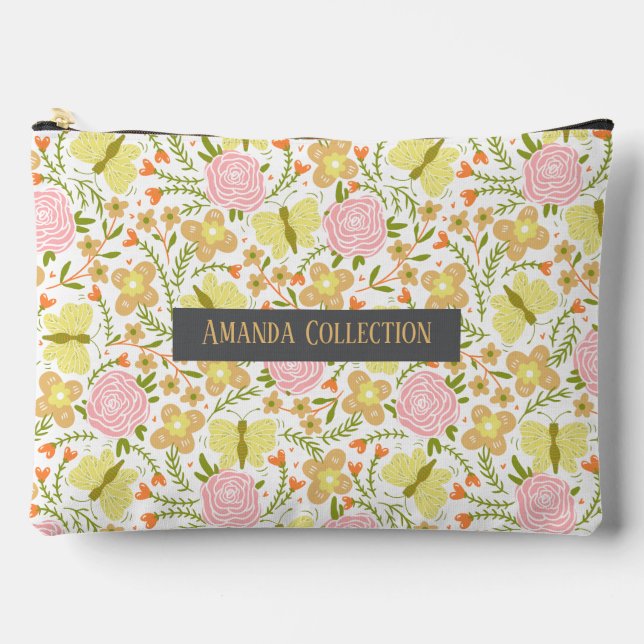 Custom Adorable beautiful modern botanical yellow Accessory Pouch (Front)