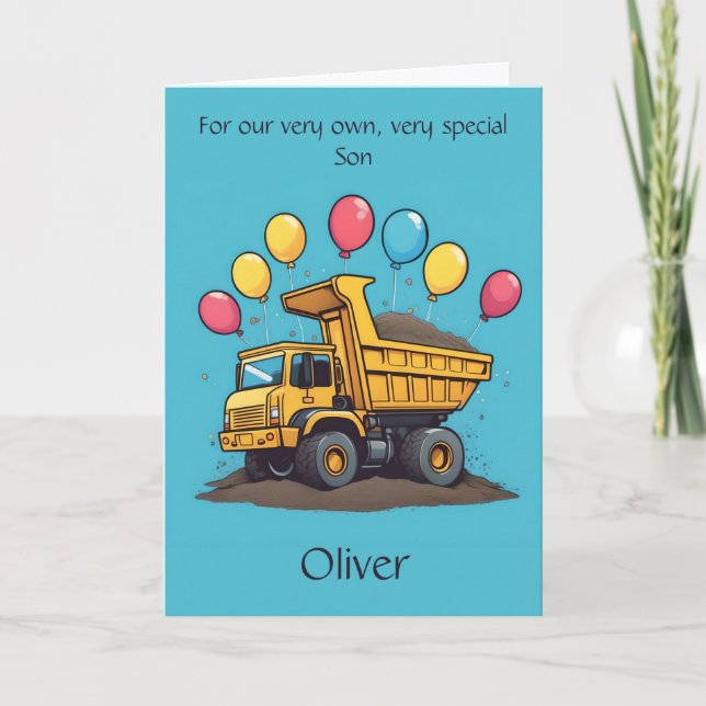 Custom Adorable Dump Truck Son Birthday Poem Card (Front)