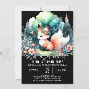 Custom Adorable Fox Birthday digital Invitation