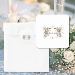 Custom Adorable Hummingbird Heart Wedding Square Sticker