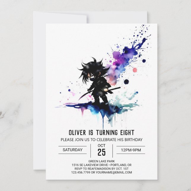 Custom Adorable Ninja Boy Digital Birthday Invitation (Front)