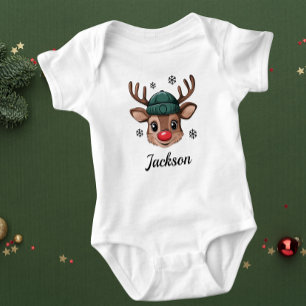 Custom Adorable Reindeer Outfit with Personalised  Baby Bodysuit