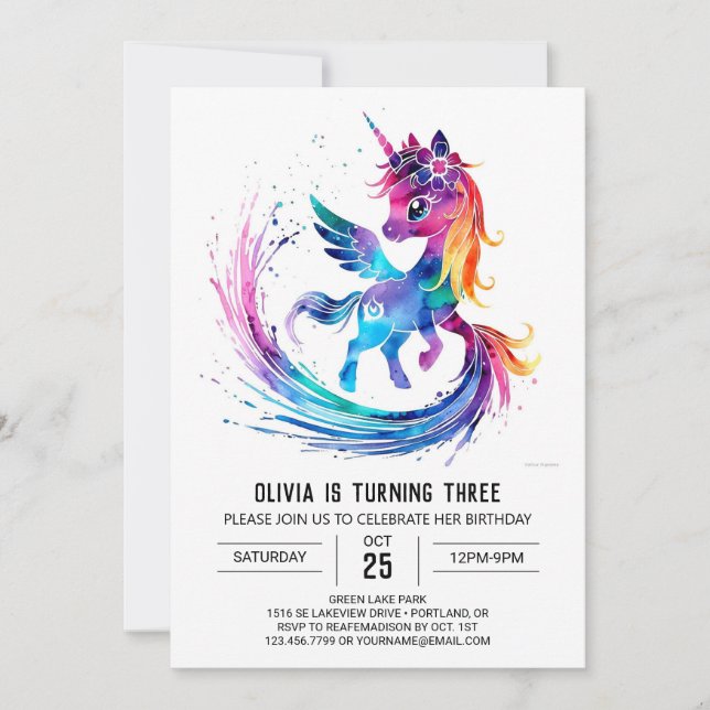 Custom Adorable Unicorn Digital Birthday Invitation (Front)
