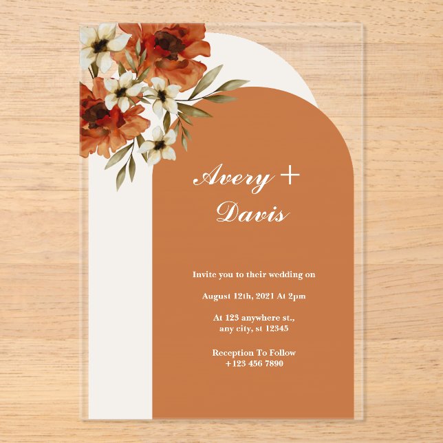 Custom Aesthetic Boho Acrylic Wedding Invitations (Front)