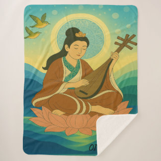 Custom Aesthetic Modern Japan Lucky Goddess  Sherpa Blanket