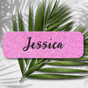Custom Aesthetic Pink Glitter Pin Name Tag