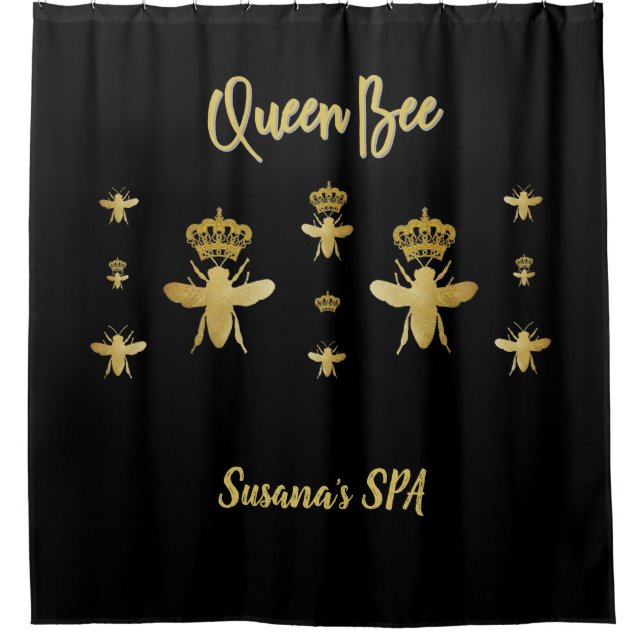 Custom Aesthetic QUEEN BEE SPA Gold & Black Modern Shower Curtain (Front)
