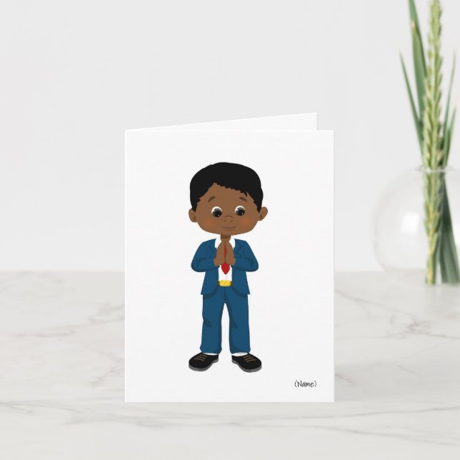 Custom African-American Boy Holy Communion Card (Front)