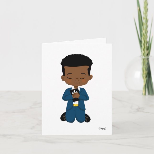 Custom African-American Boy Holy Communion Card (Front)