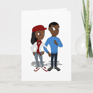 Custom African American couple cartoon Holiday Card