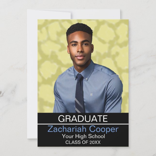 Custom African American Male Photo Graduation  Invitation (Front)
