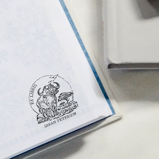 Custom African Buffalo Ex Libris Bookplate Rubber Stamp (Creator Uploaded)