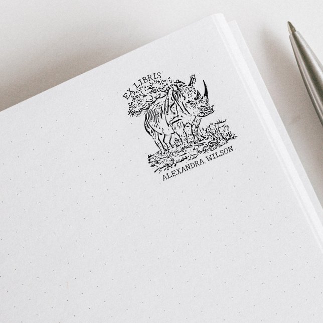 Custom African Rhinoceros Ex Libris Bookplate Rubber Stamp (Creator Uploaded)