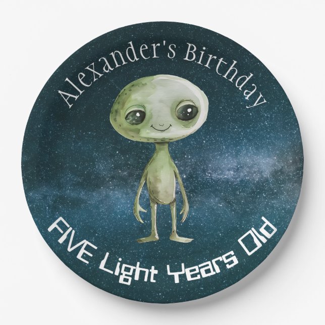 Custom Age Alien Birthday Party Paper Plate (Front)