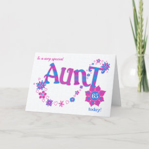 Custom Age Aunt's Birthday Hearts and Flowers Card