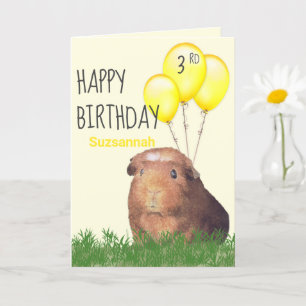Custom Age Birthday Guinea Pig Yellow Balloons Card