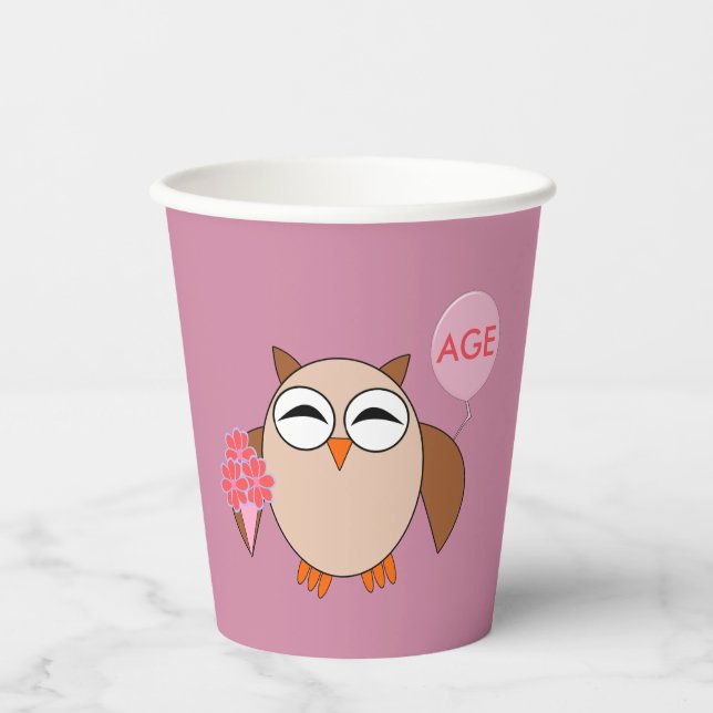 Custom Age Birthday Owl Paper Cups (Front)