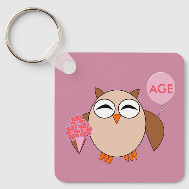Custom Age Birthday Owl Party Favour Key Ring (Front)