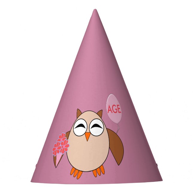 Custom Age Birthday Owl Party Hat (Front)