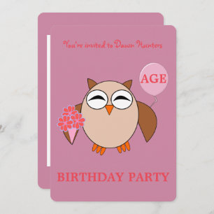 Custom Age Birthday Owl Party Invitation