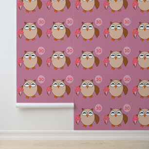 Custom Age Birthday Owl Patterned Wallpaper