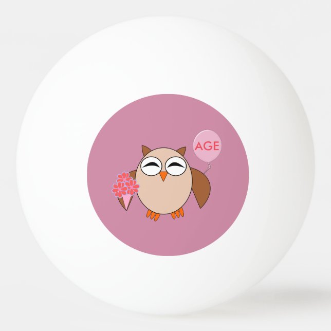 Custom Age Birthday Owl Ping Pong Ball (Front)