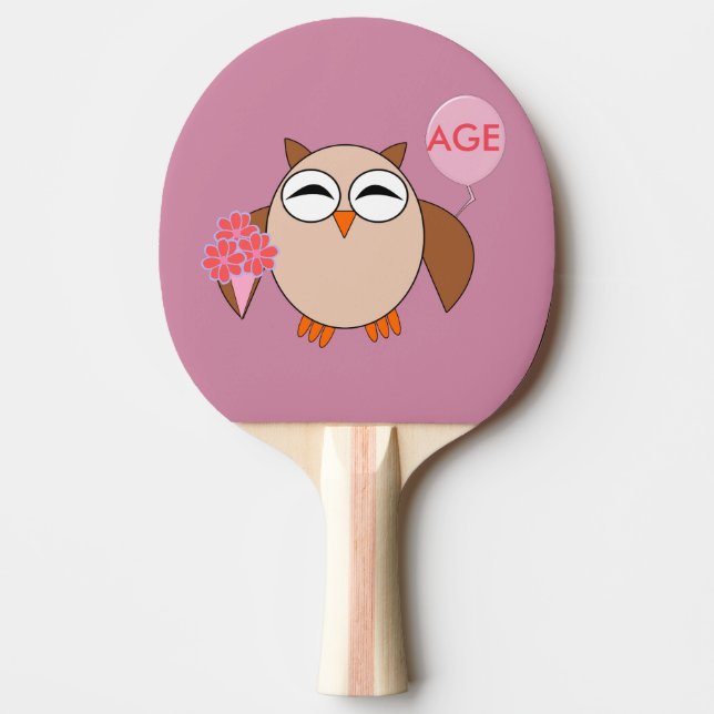 Custom Age Birthday Owl Ping Pong Paddle (Front)