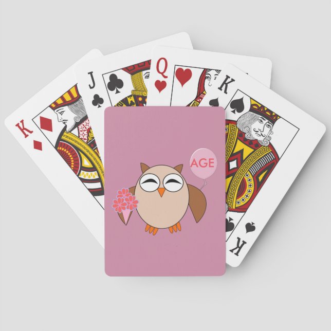 Custom Age Birthday Owl Playing cards (Back)