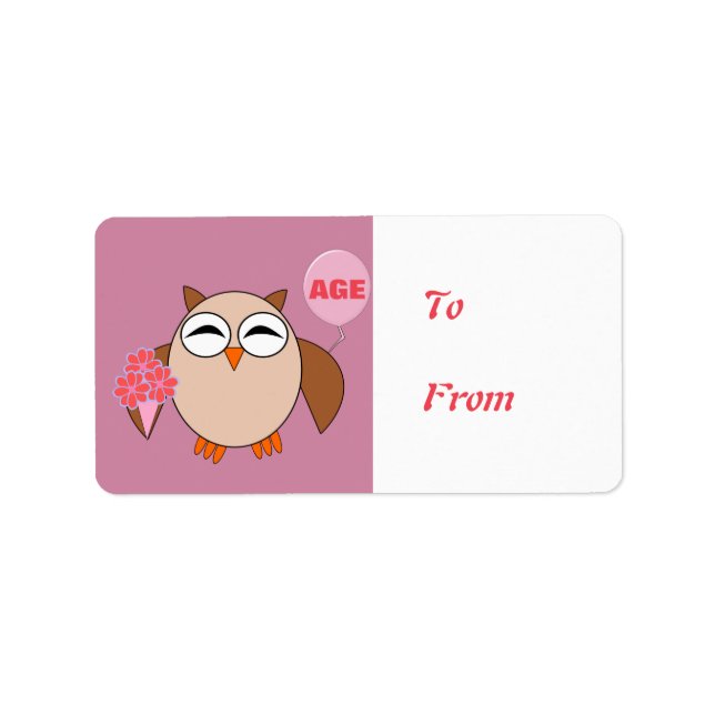 Custom Age Birthday Owl Present Labels (Front)
