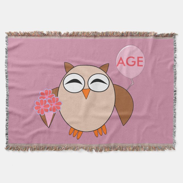 Custom Age Birthday Owl Throw Blanket (Front)