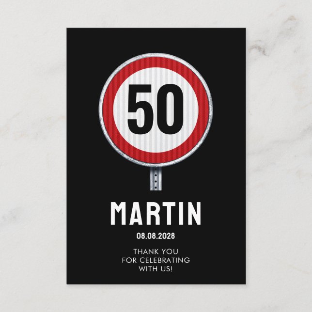 CUSTOM AGE birthday party with road sign Thank You Card (Front)